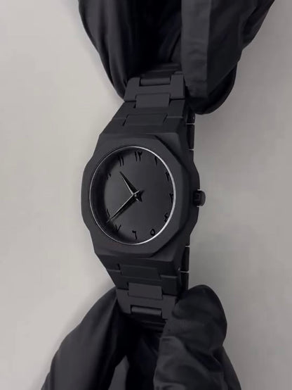 Black Aura Quartz Watch – Lightweight Design, Arabic Dial Full Black Aura Wrist Watch