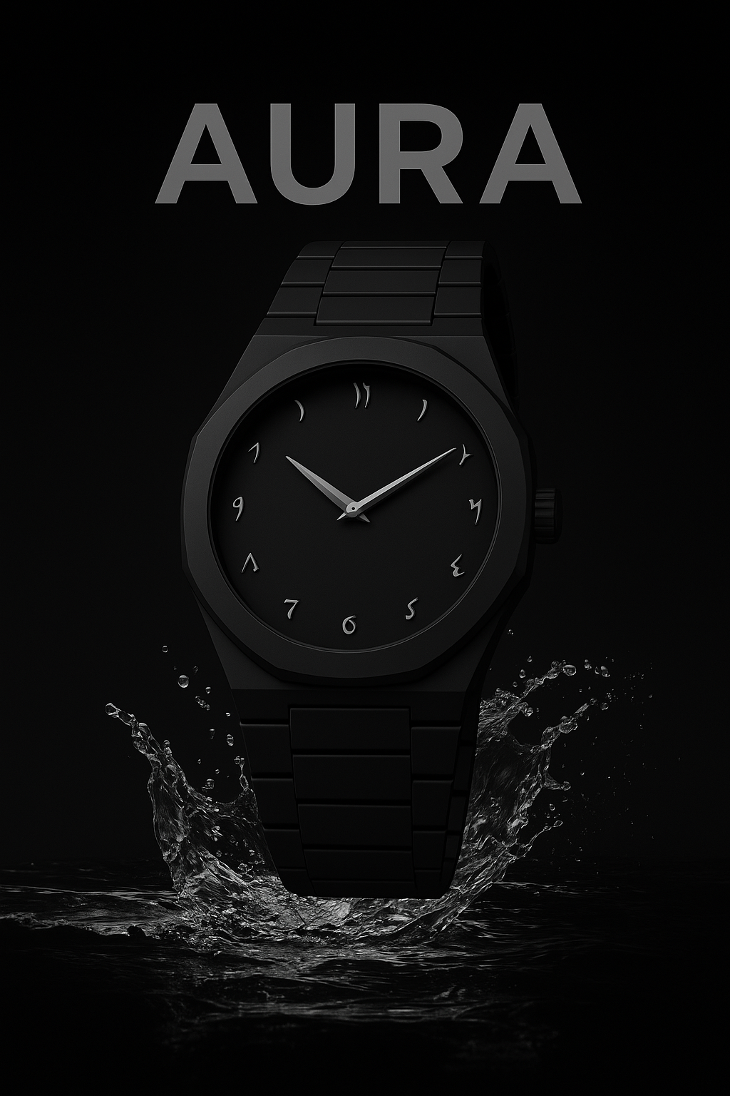 Black Aura Quartz Watch – Lightweight Design, Arabic Dial Full Black Aura Wrist Watch
