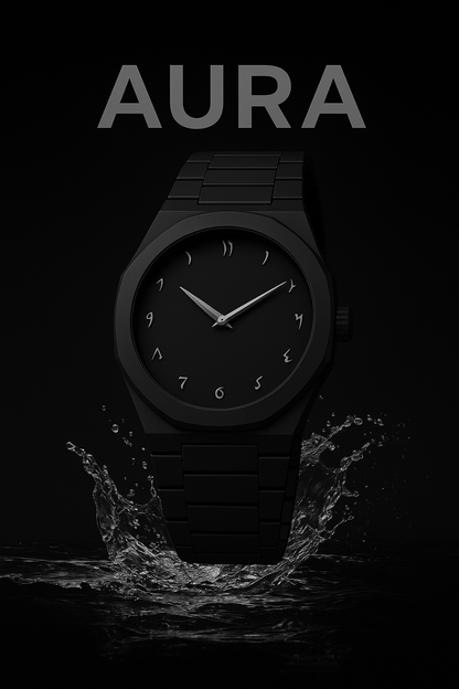 Black Aura Quartz Watch – Lightweight Design, Arabic Dial Full Black Aura Wrist Watch
