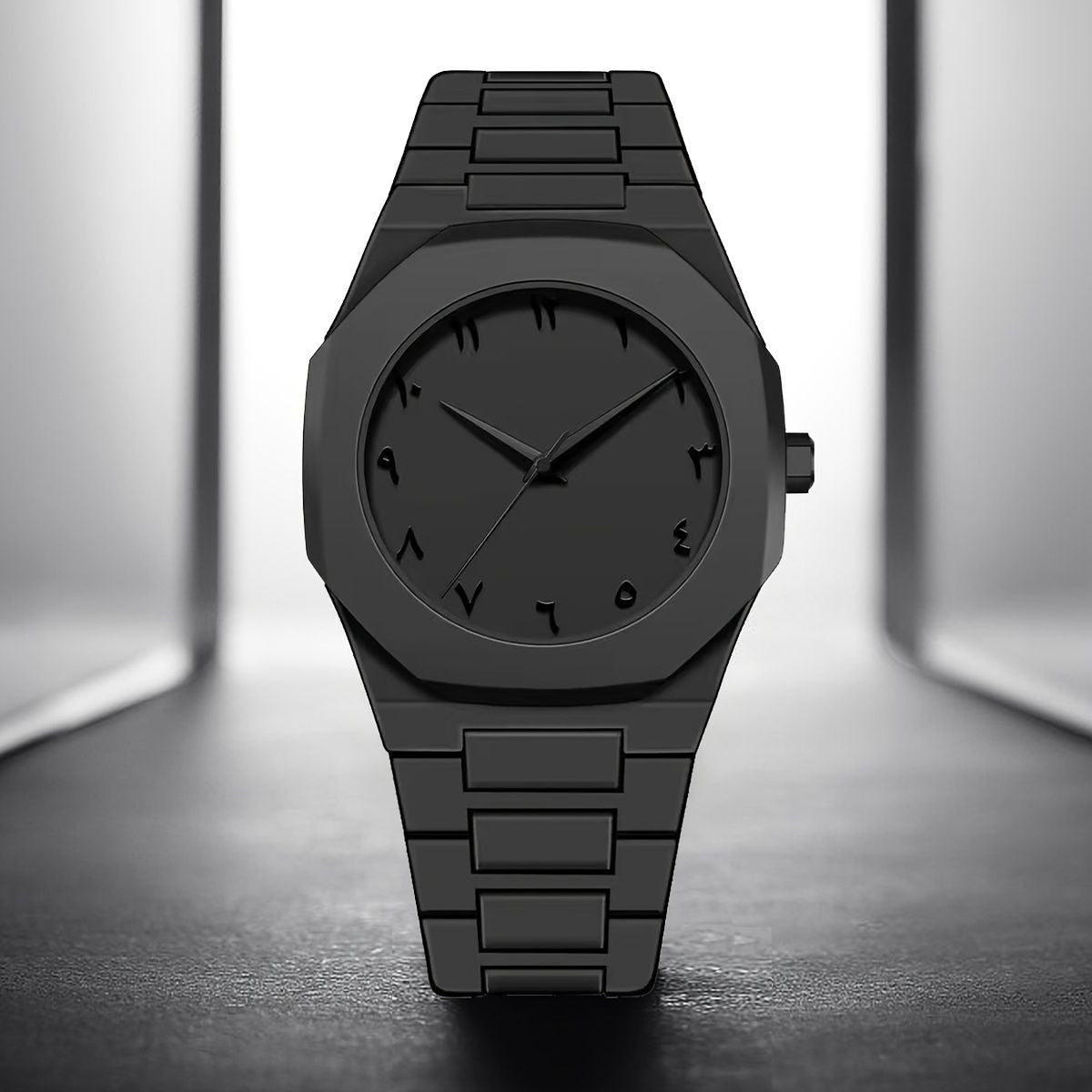 Black Aura Quartz Watch – Lightweight Design, Arabic Dial Full Black Aura Wrist Watch