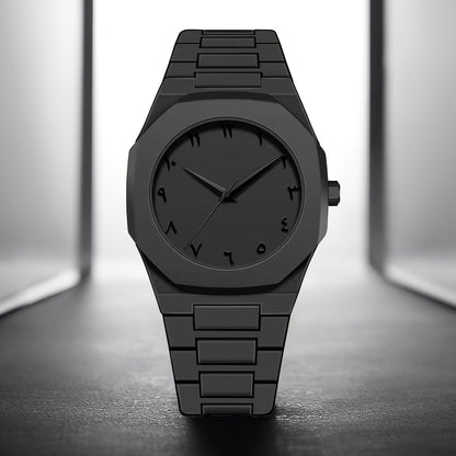 Black Aura Quartz Watch – Lightweight Design, Arabic Dial Full Black Aura Wrist Watch